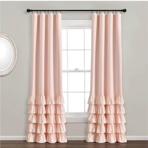 Blush Pink Ruffled Window Curtains -